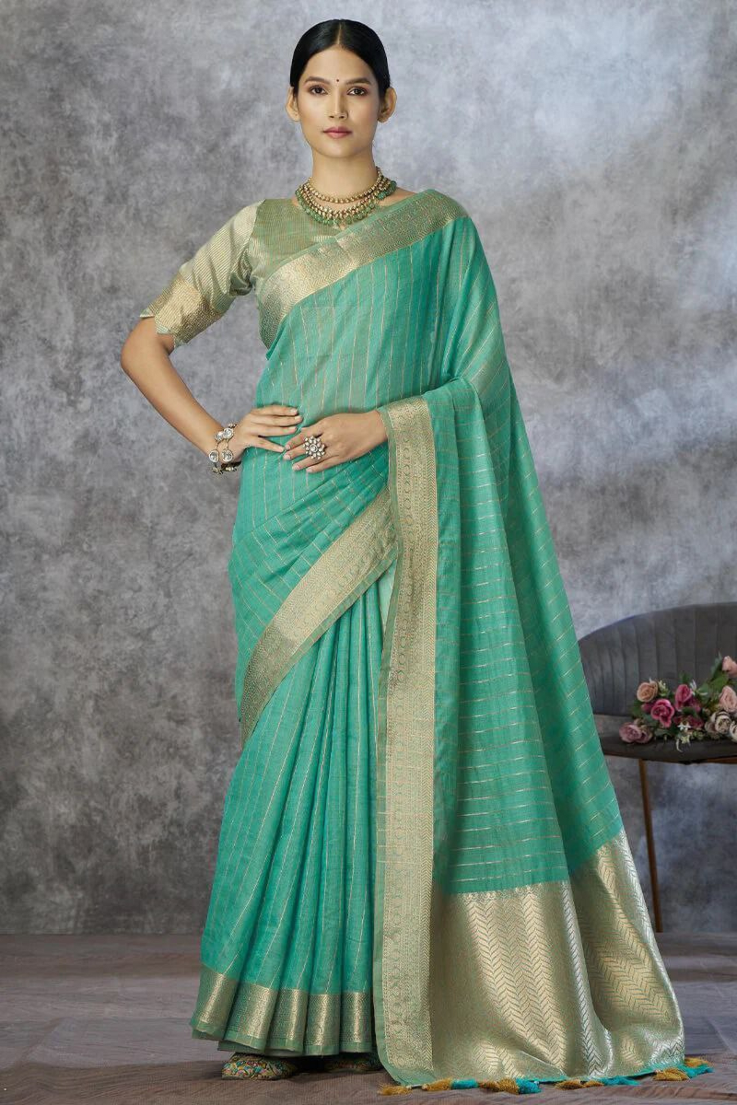 Valkyra Threads - Sky-Blue Pure Khadi cotton Saree