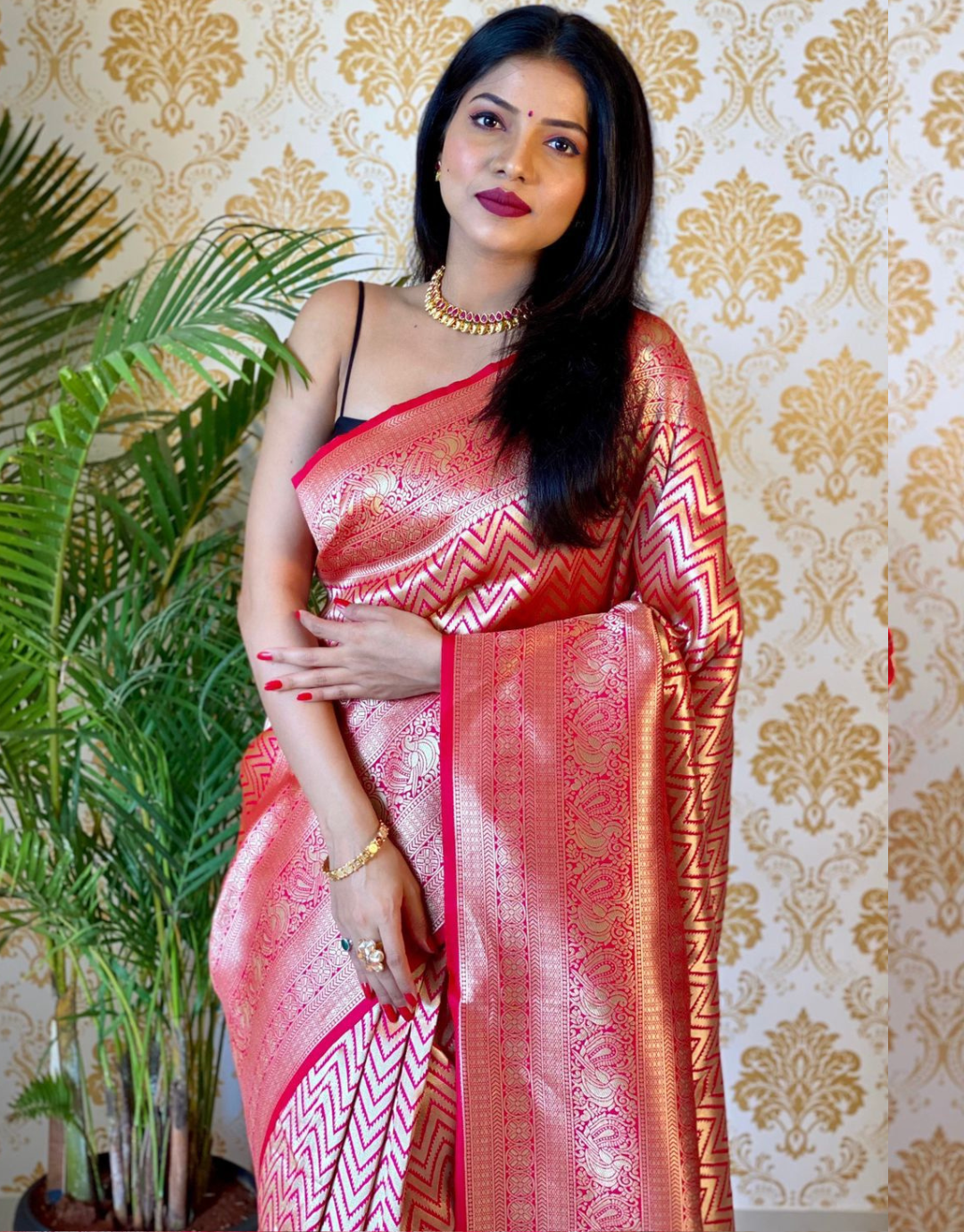 Gauri Pink Laheriya Design Banarasi Silk Saree