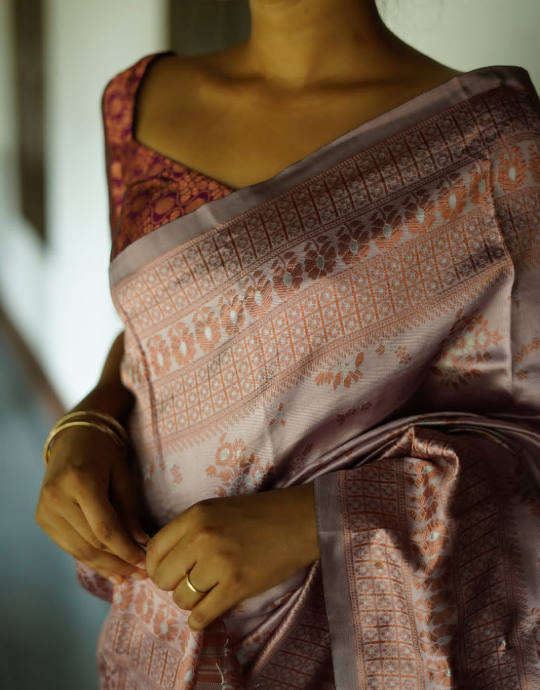 Neela Grey Olive Soft Silk Saree