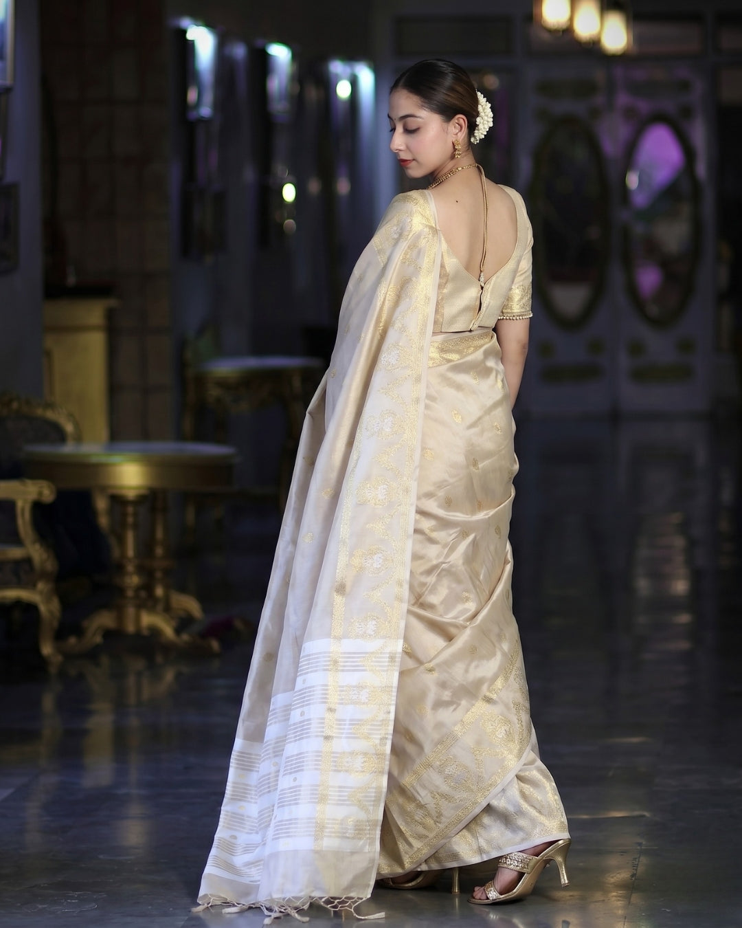 Asha - Ivory Gold Heritage Silk Elegance Saree