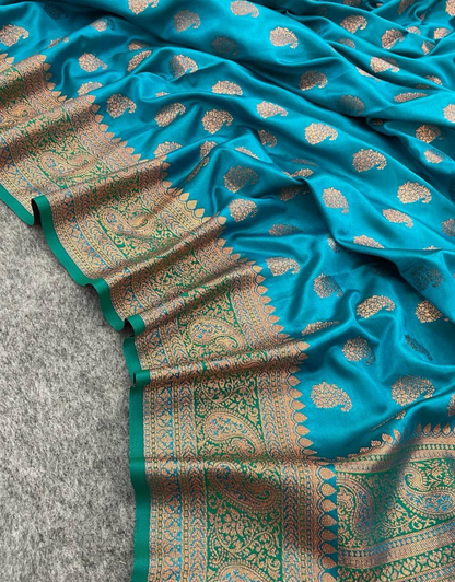 Dhyani SkyBlue Banarasi Satin Silk Saree