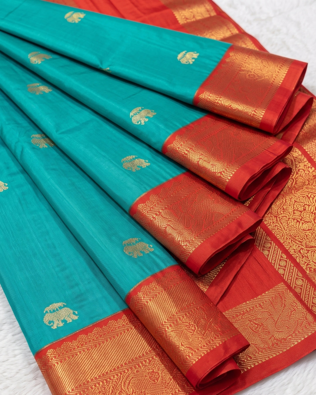 Viha - Peacock Blue Elephant Motif Silk Saree