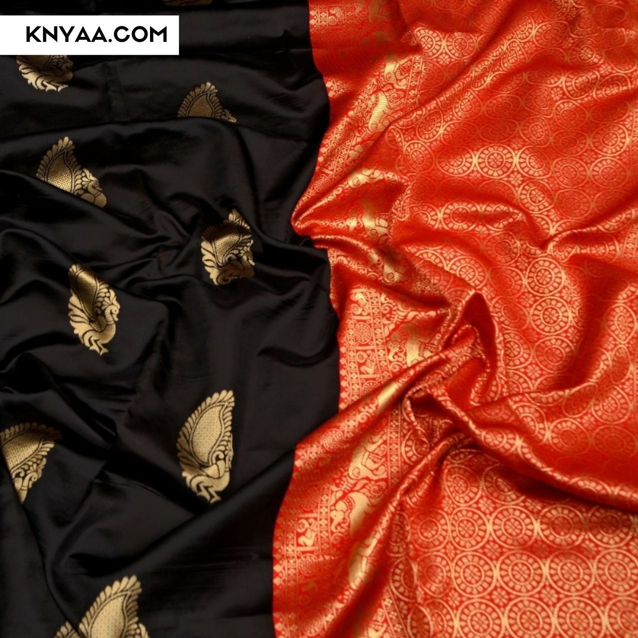 Miran Balck Soft Silk Saree With Attached Blouse