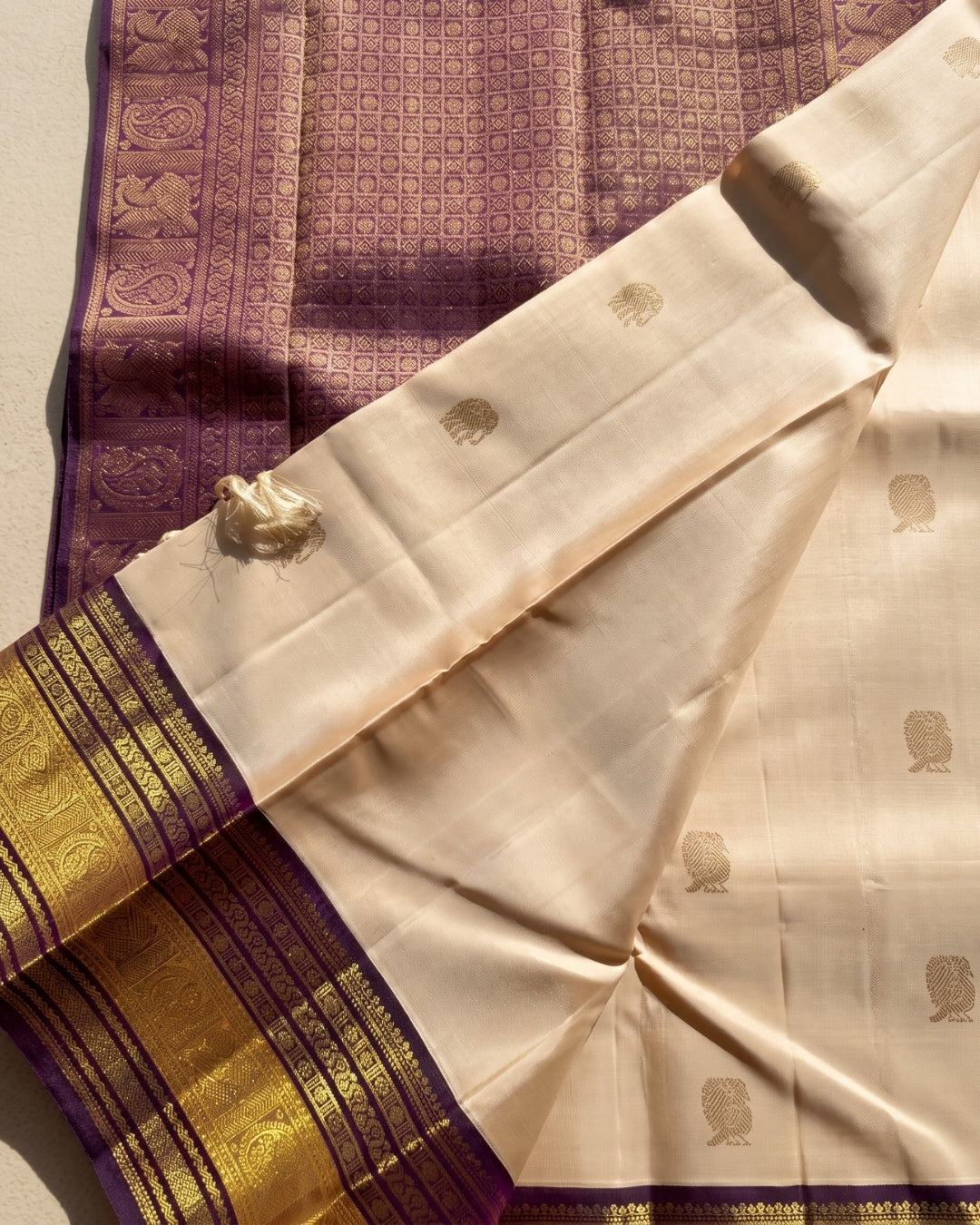 Grecy - Royal Ivory Temple Border Silk Saree