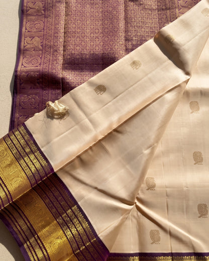 Grecy - Royal Ivory Temple Border Silk Saree