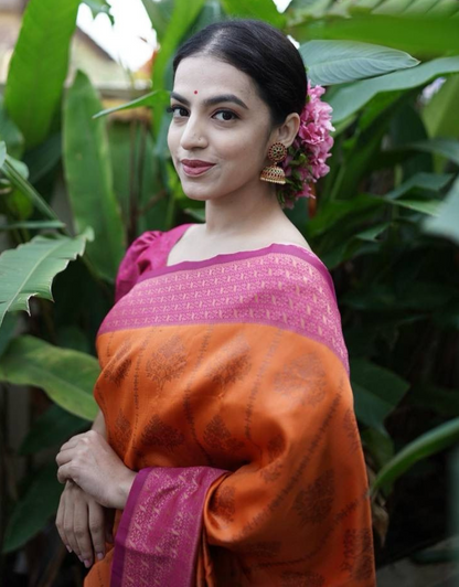 Omee Orange Banarasi Silk Saree