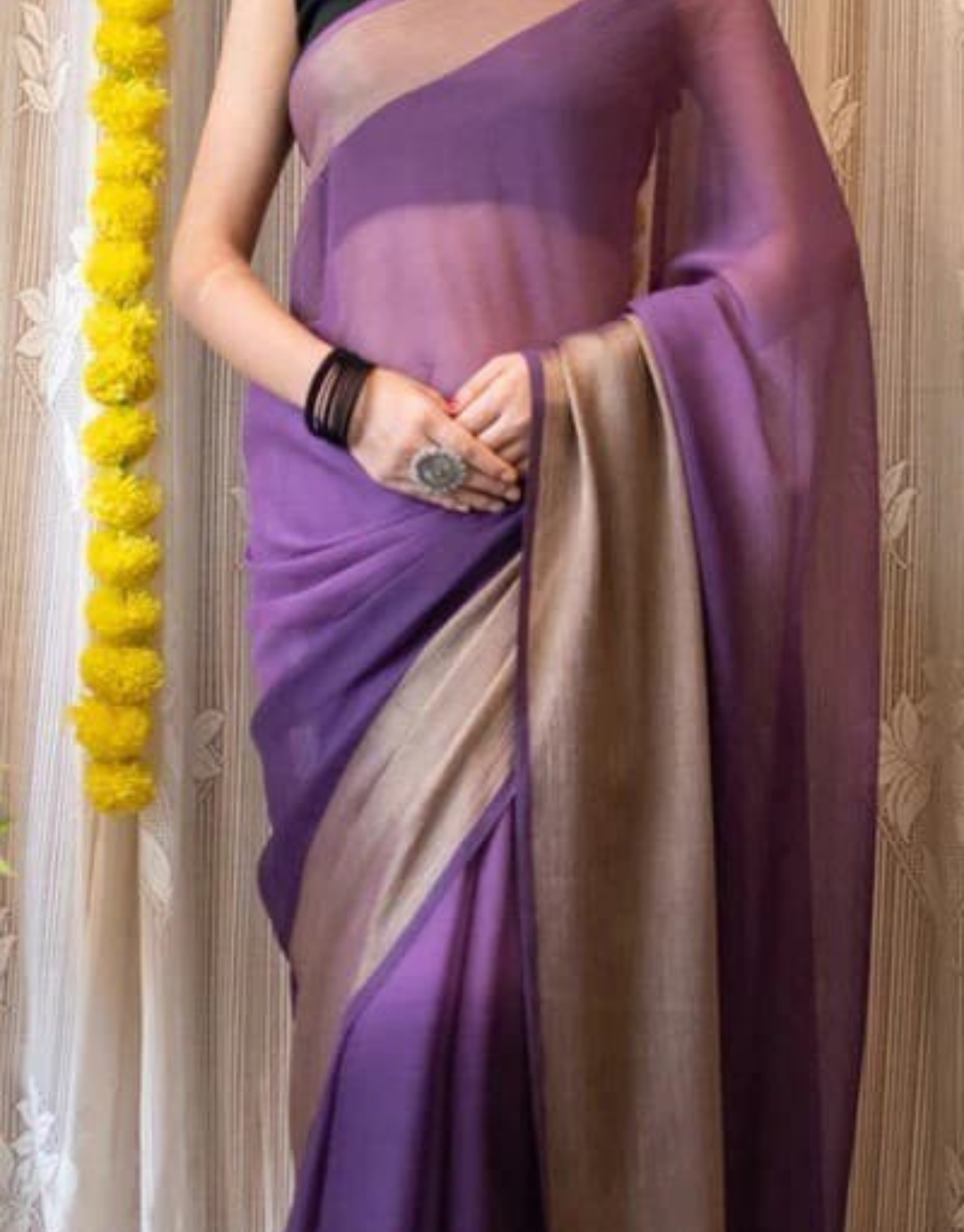 Jessica Purple Chiffon Silk Ready To Wear Saree