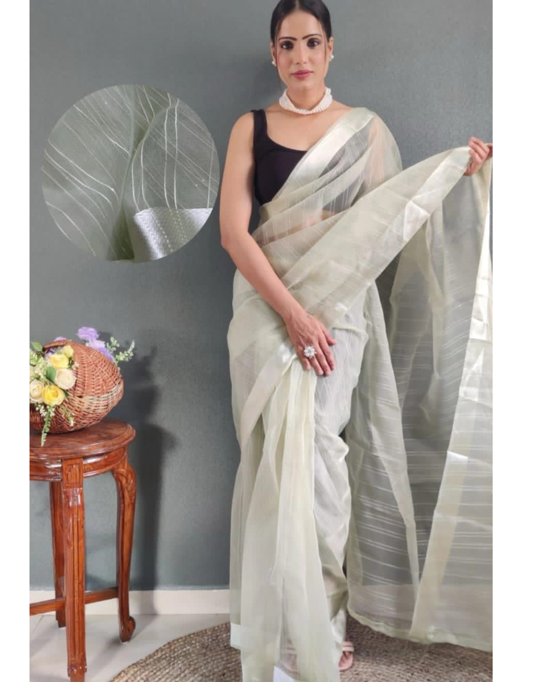 Meena Pista Ready To Wear Organza Saree