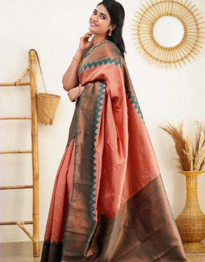 Ishika Dark Peach Kanchipuram Saree