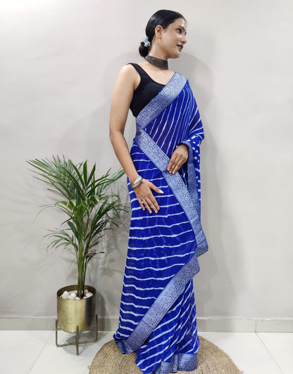 Dhara Royal Blue Soft Silk Laheriya Saree