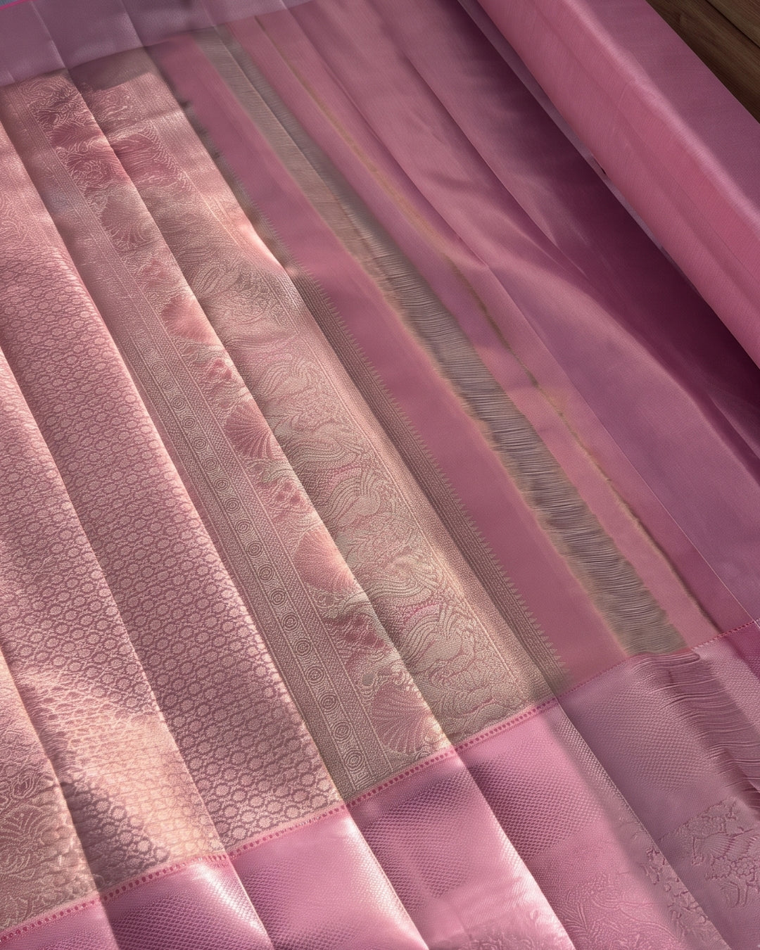 Fatima - Aqua Blue Pink Banarasi Silk Saree