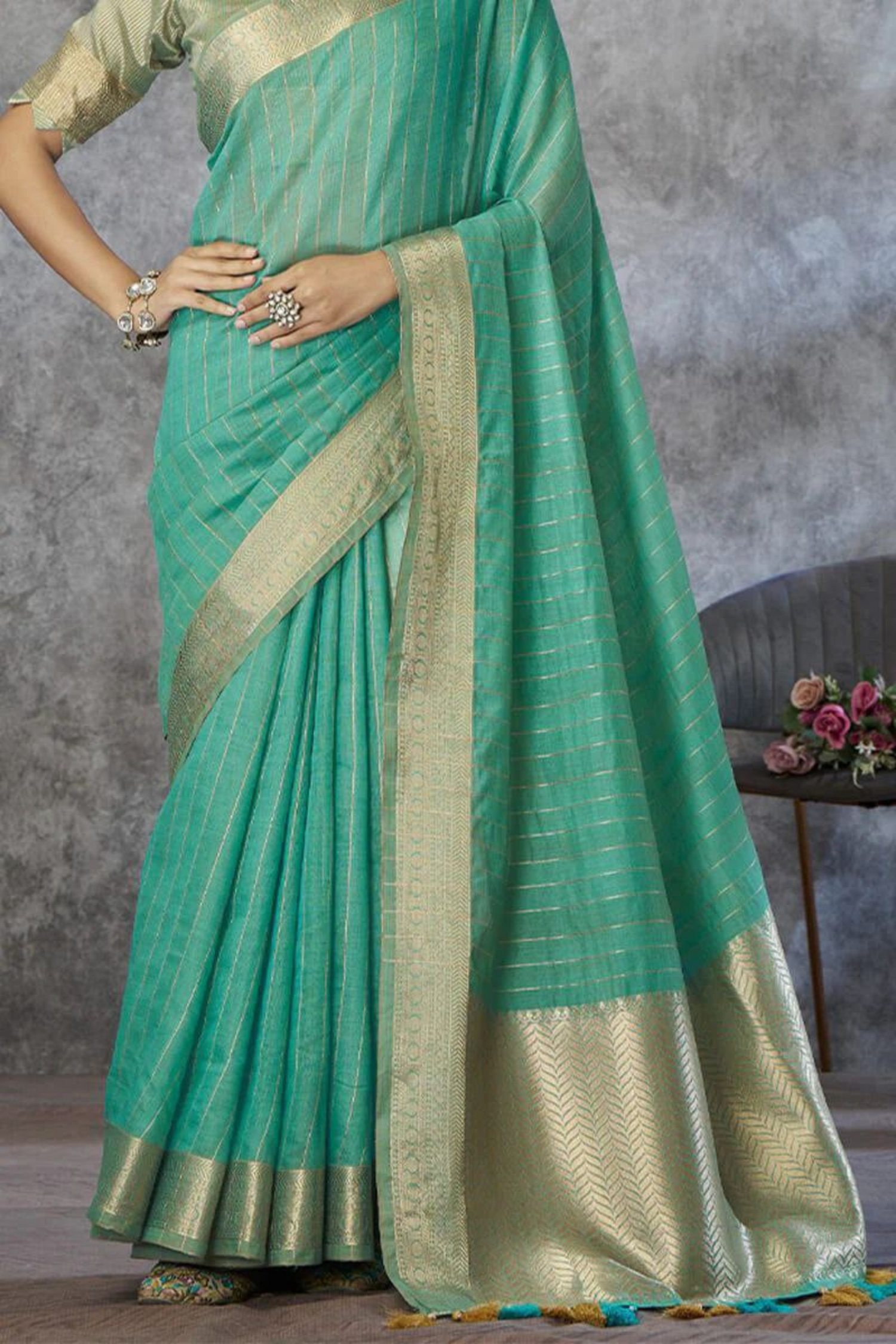 Valkyra Threads - Sky-Blue Pure Khadi cotton Saree