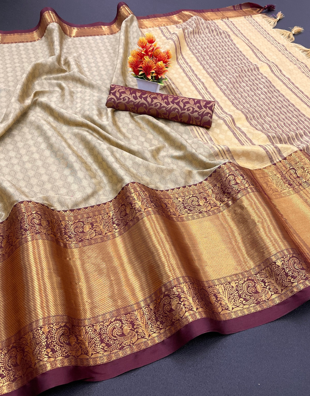 Suman Beige Cotton Silk Saree