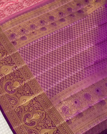 Sima - Rani Pink Floral Zari Banarasi Saree