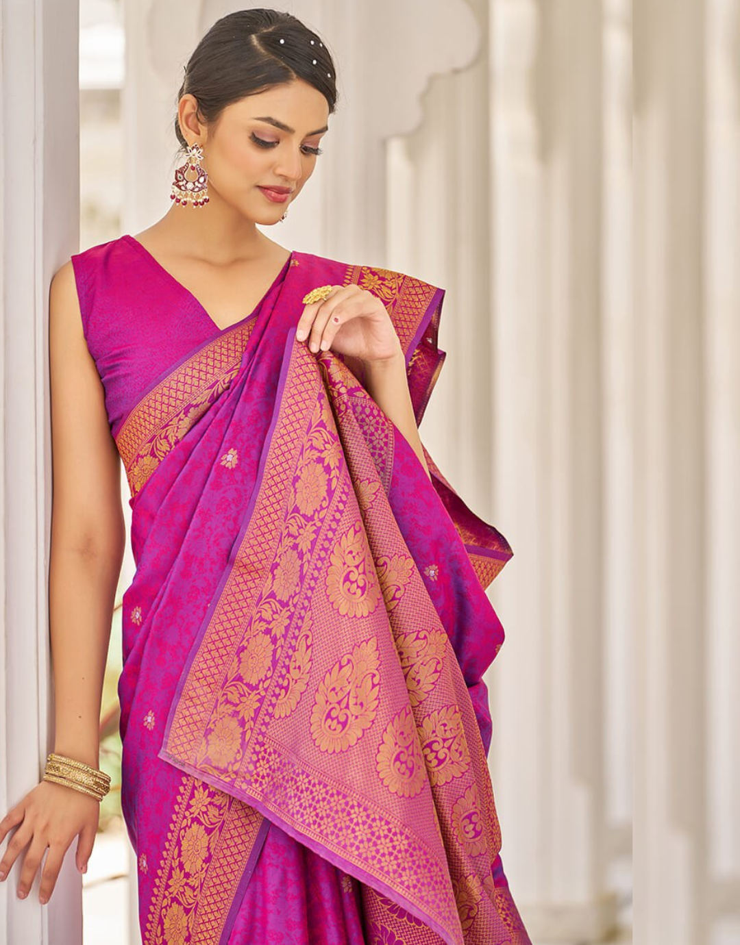 Pink Daisy Kanjivaram Silk Saree