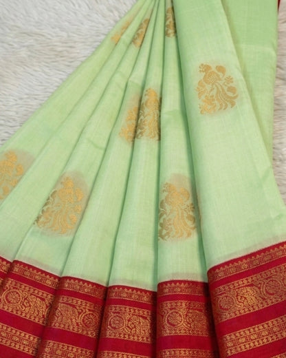 Dixa - Mint Green Magenta Floral Zari Woven Saree