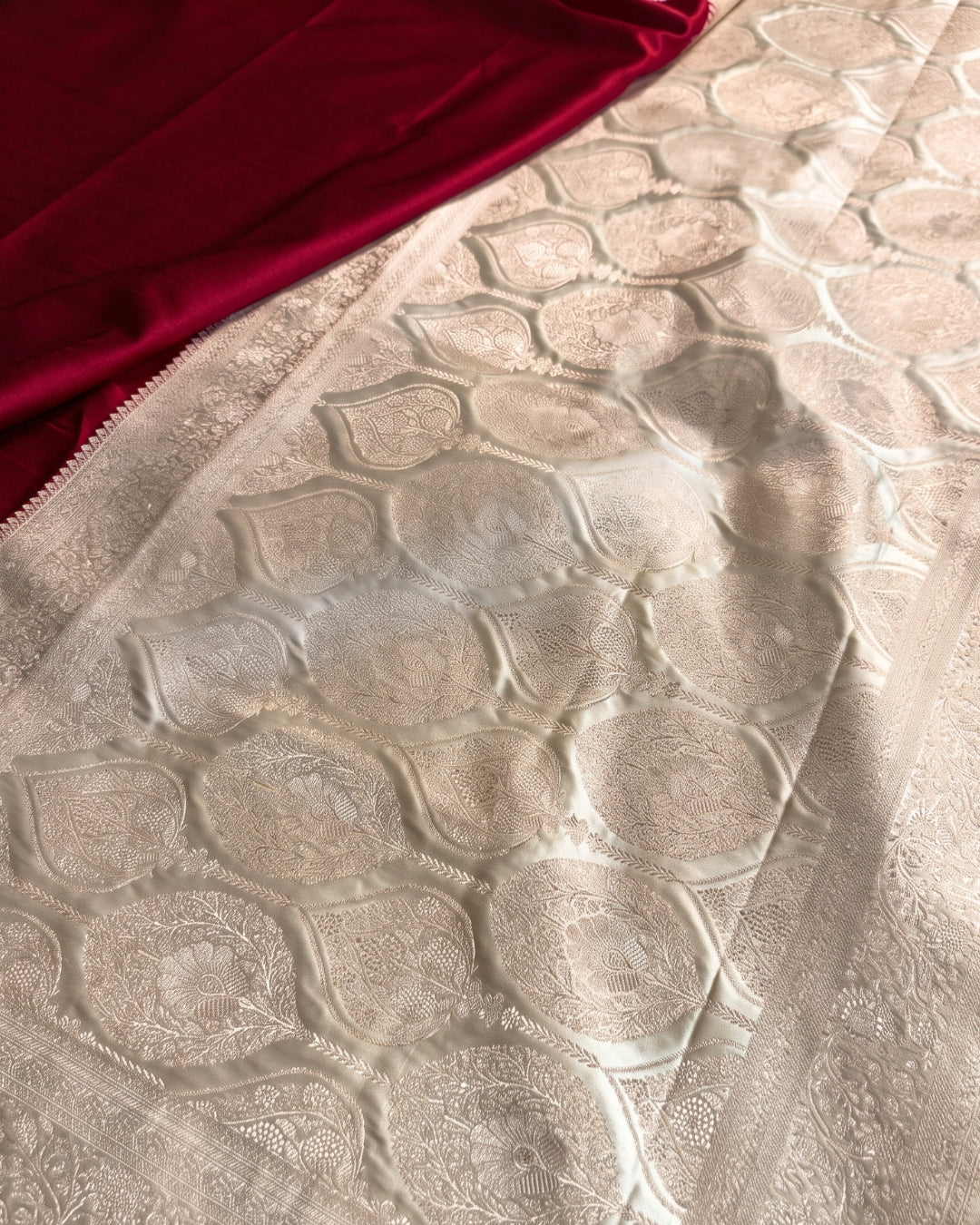 Mrinalini – Royal Red Silver Heritage Banarasi Saree