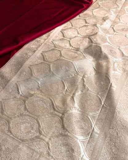 Mrinalini – Royal Red Silver Heritage Banarasi Saree