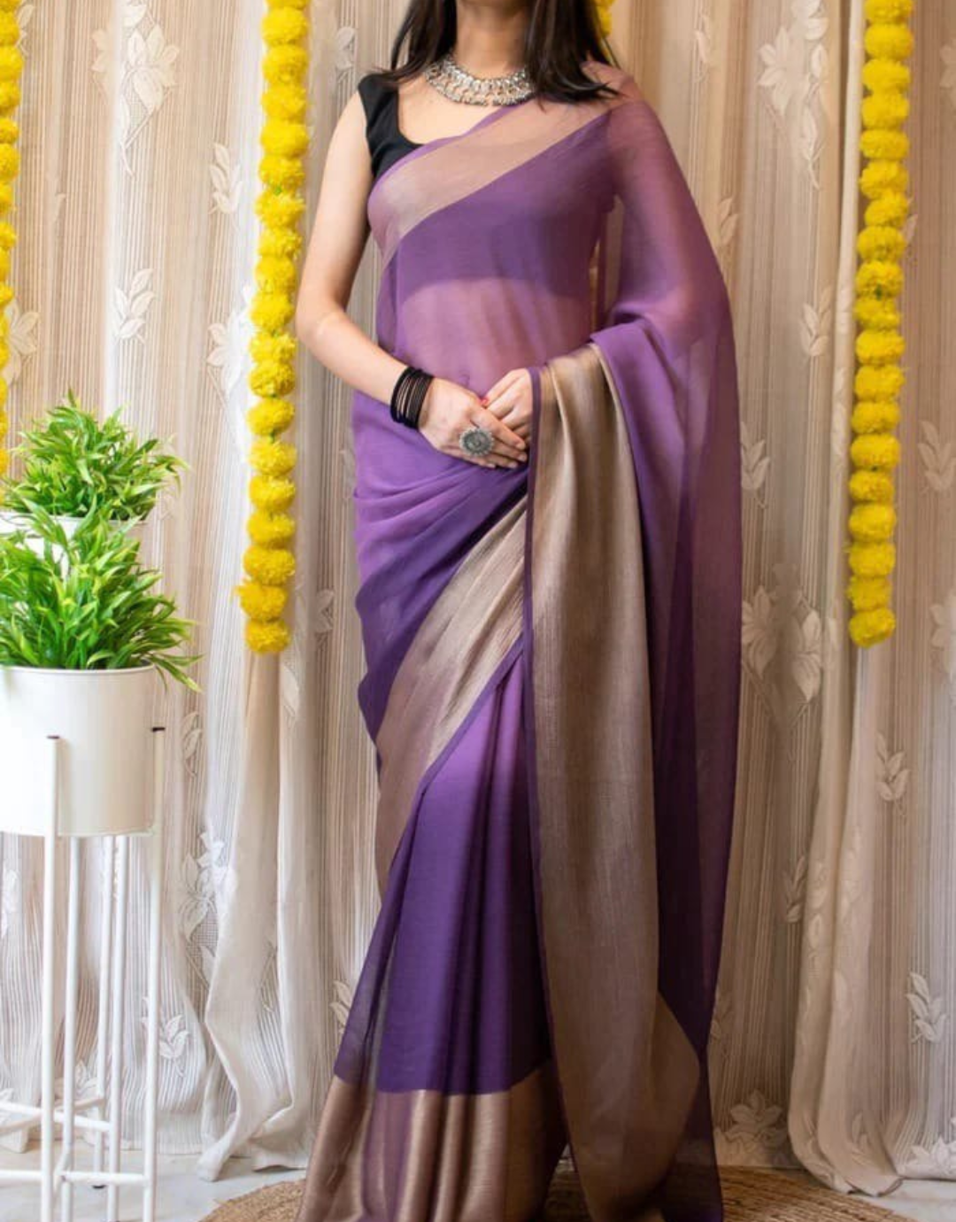 Jessica Purple Chiffon Silk Ready To Wear Saree