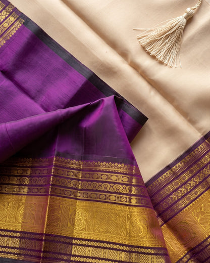 Grecy - Royal Ivory Temple Border Silk Saree