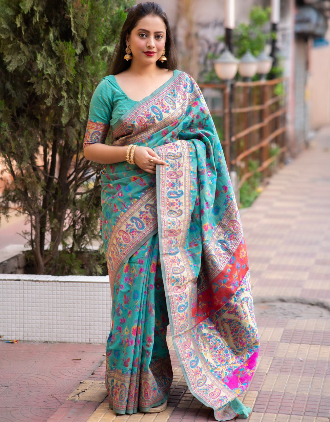 Harshita Elf Green Kashmiri Silk Saree