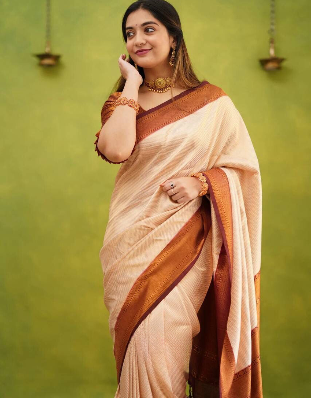 Aastha Beige Kanchipuram Silk Saree