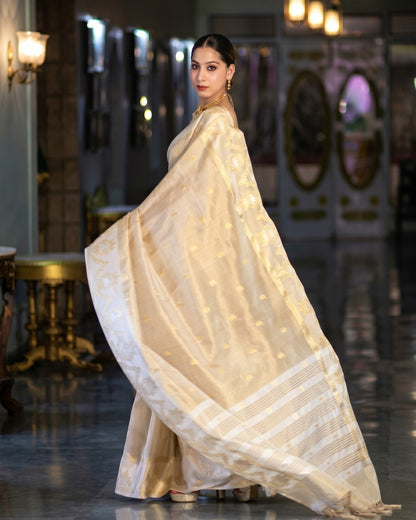 Asha - Ivory Gold Heritage Silk Elegance Saree