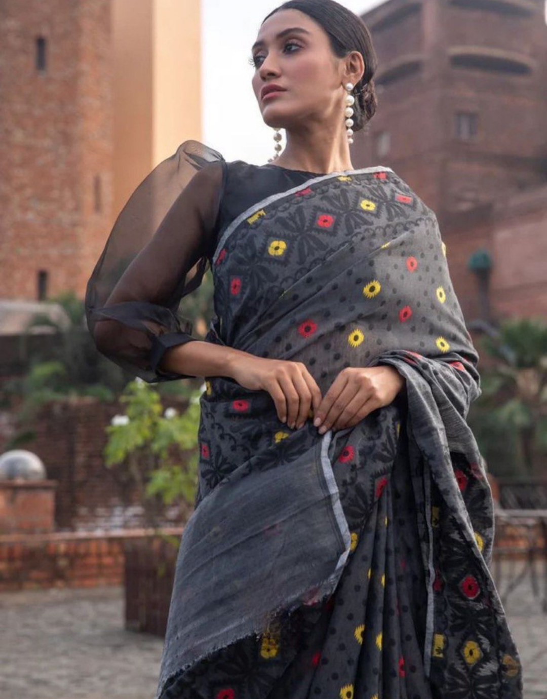 Reena Black Linen cotton Saree