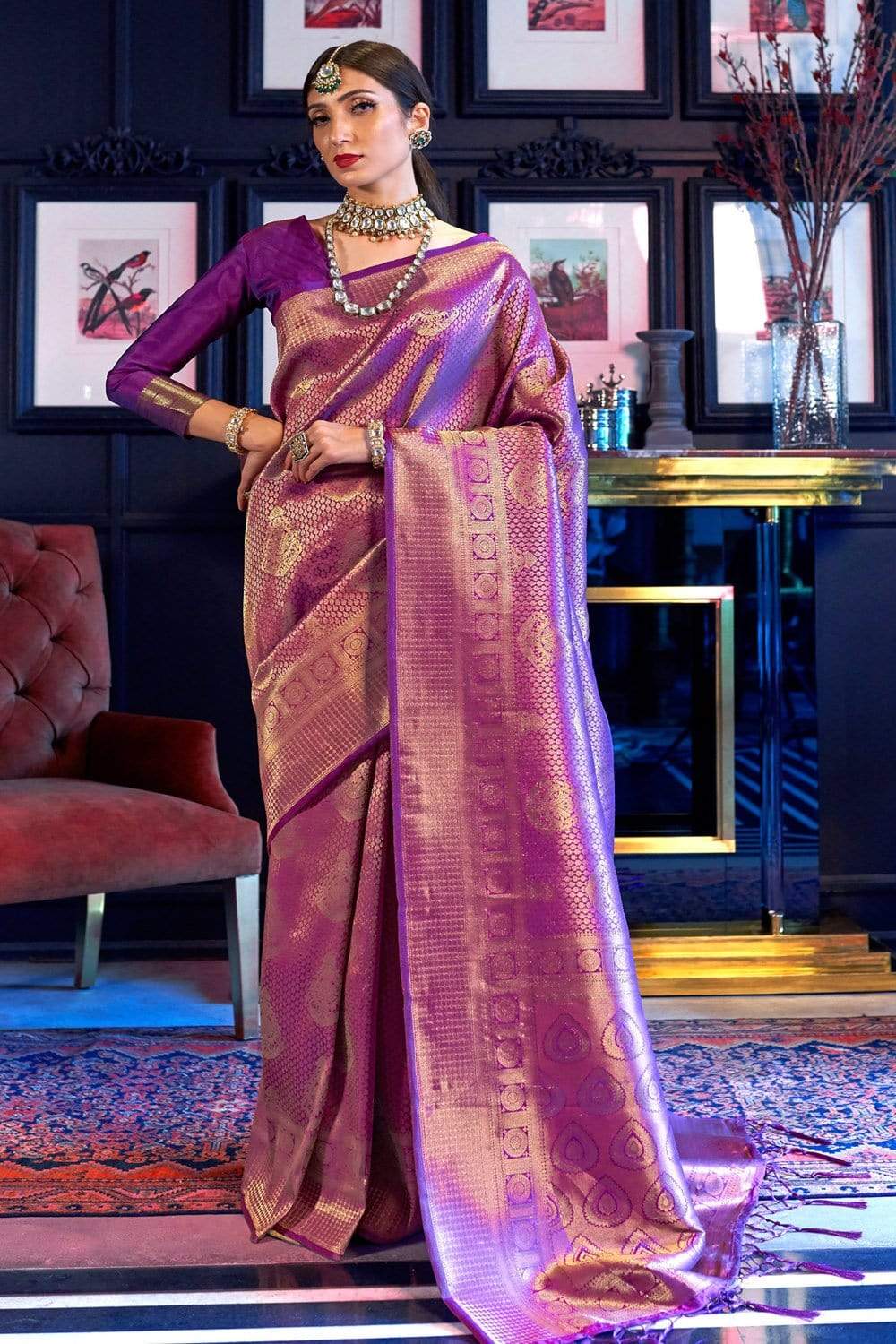 Saswin Purple Kanchipuram Silk Saree