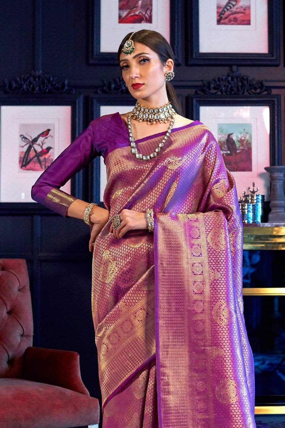 Saswin Purple Kanchipuram Silk Saree