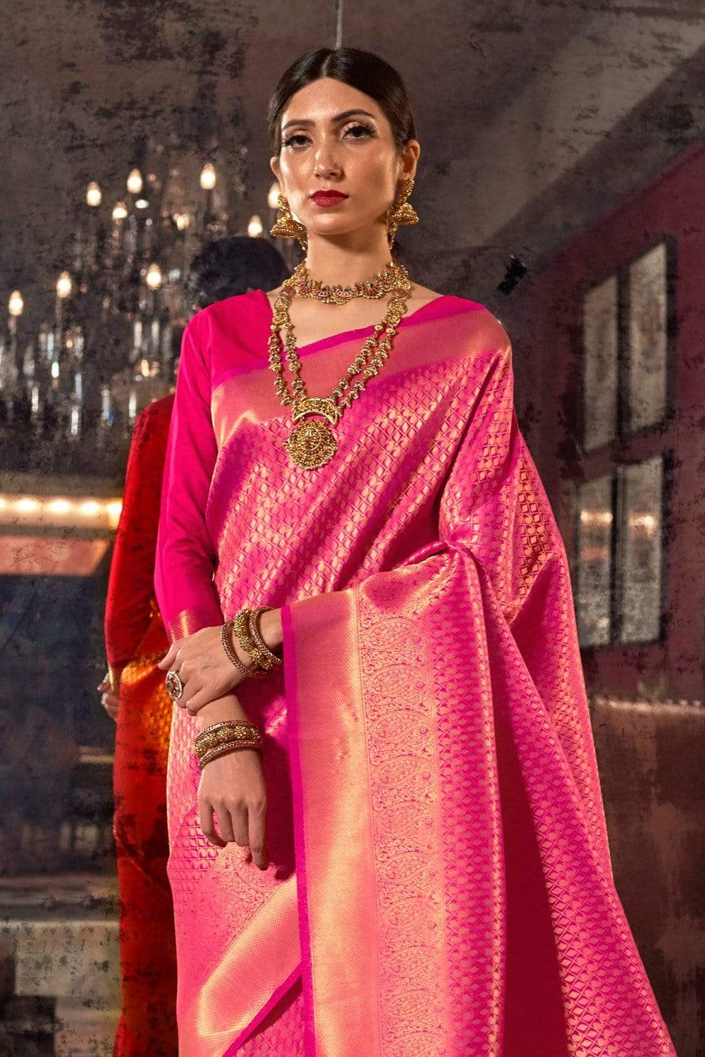 Saswin Pink Kanchipuram Silk Saree