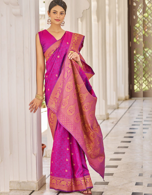 Pink Daisy Kanjivaram Silk Saree