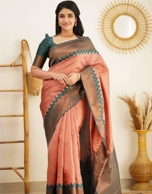 Ishika Dark Peach Kanchipuram Saree