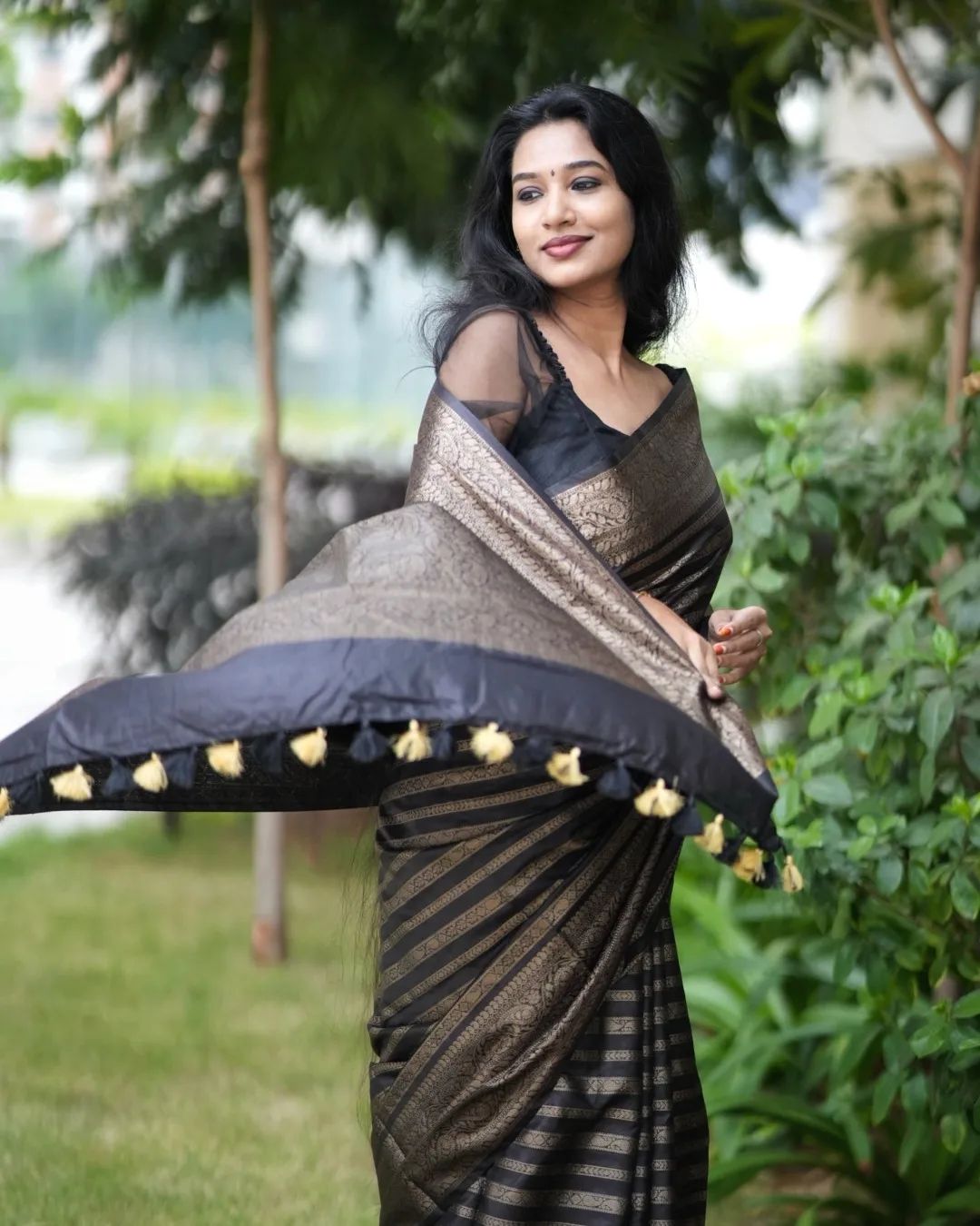 Delectable Ebony Soft Silk Saree