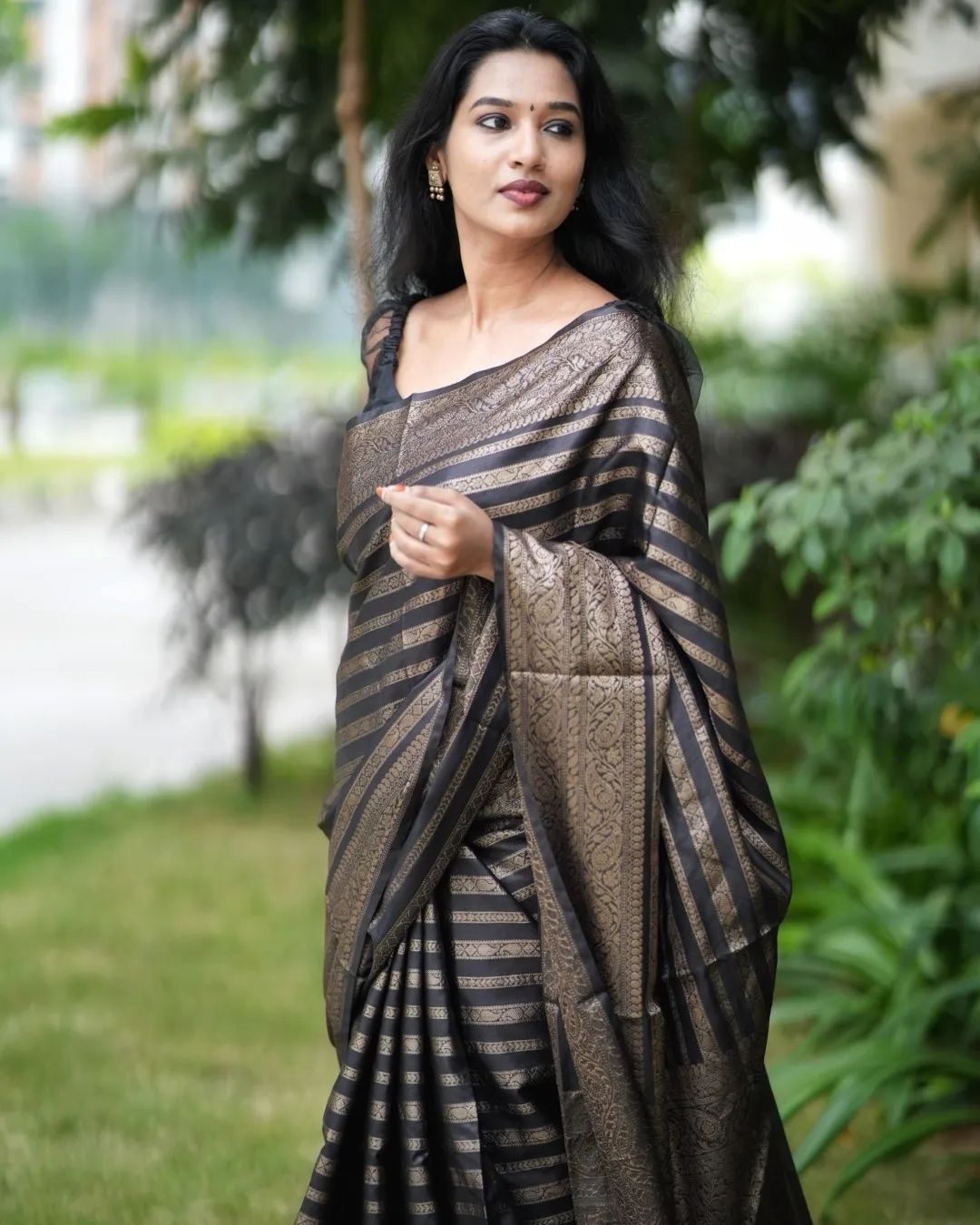 Delectable Ebony Soft Silk Saree