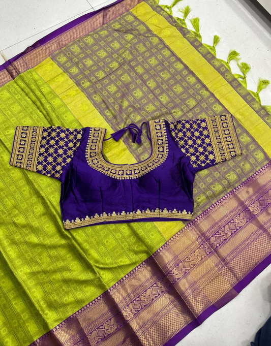 Aarya LeafGreen Cotton Silk Saree