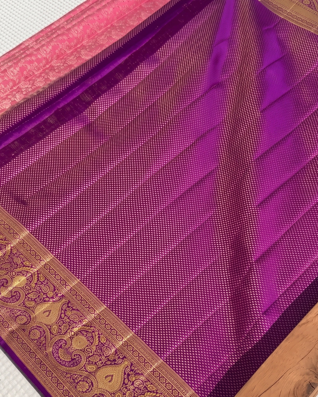 Sima - Rani Pink Floral Zari Banarasi Saree