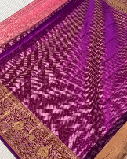 Sima - Rani Pink Floral Zari Banarasi Saree
