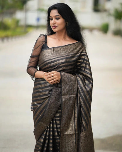 Delectable Ebony Soft Silk Saree