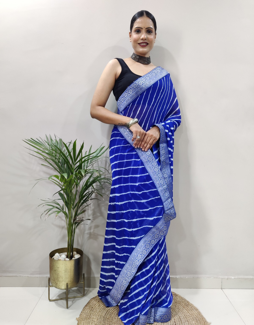 Dhara Royal Blue Soft Silk Laheriya Saree