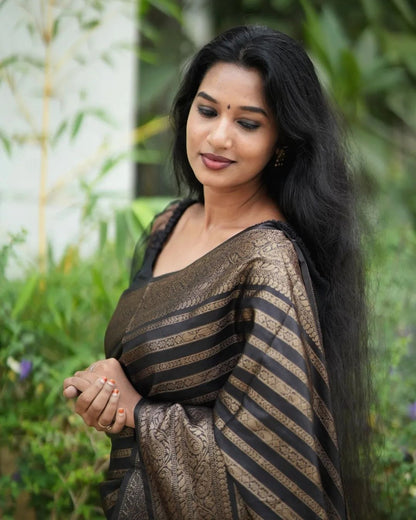 Delectable Ebony Soft Silk Saree