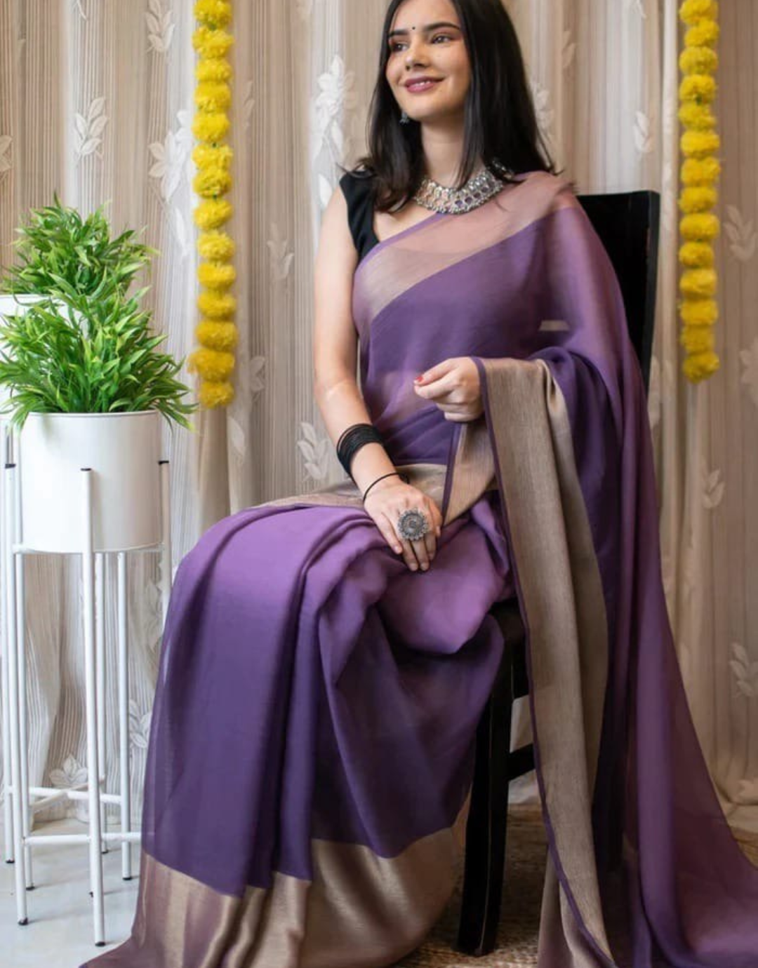 Jessica Purple Chiffon Silk Ready To Wear Saree