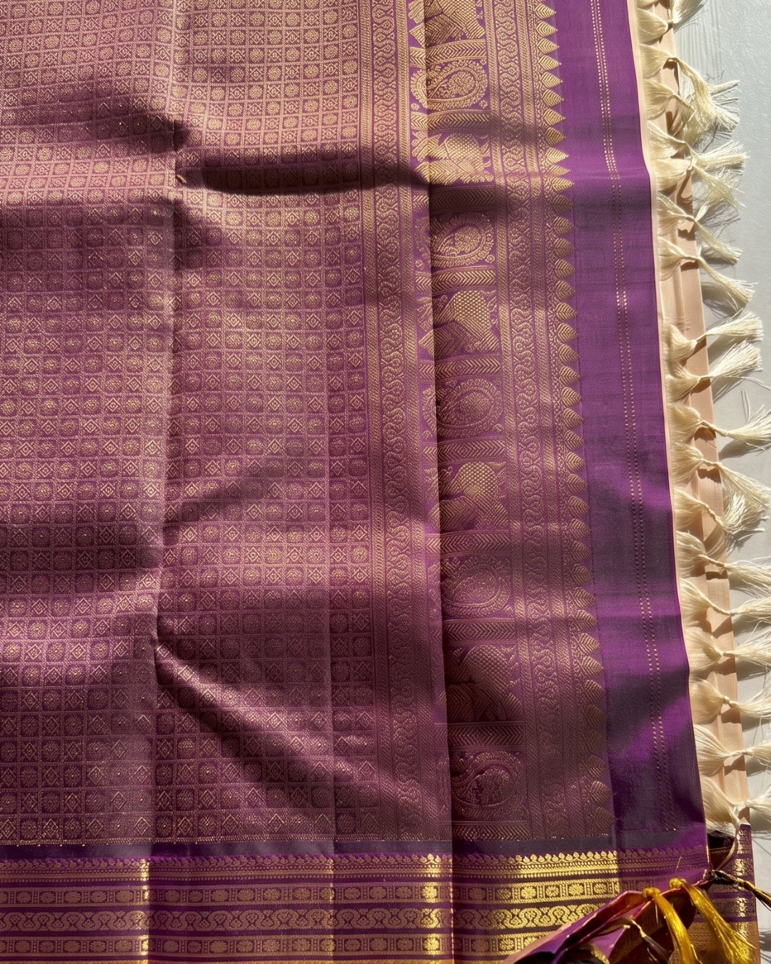 Grecy - Royal Ivory Temple Border Silk Saree