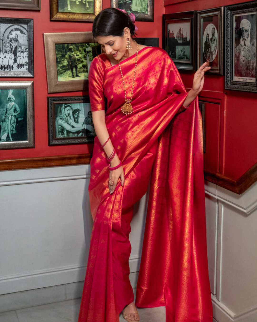 Golden Garnet - Handwoven Banarasi Silk Saree