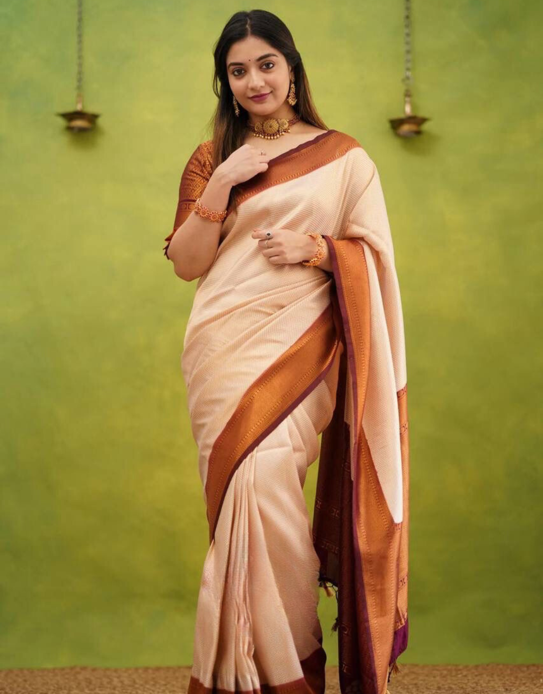 Aastha Beige Kanchipuram Silk Saree