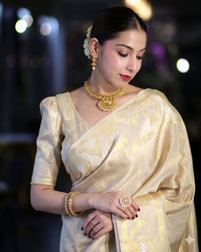 Asha - Ivory Gold Heritage Silk Elegance Saree
