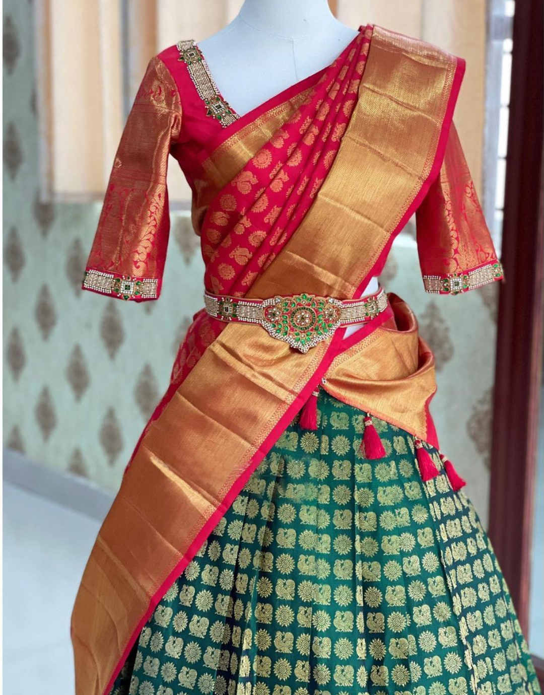 Ahana Green Kanchipuram Half Saree