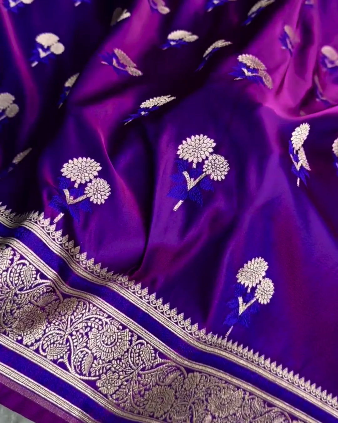 Manjari - Royal Purple Silver Zari Banarasi Saree