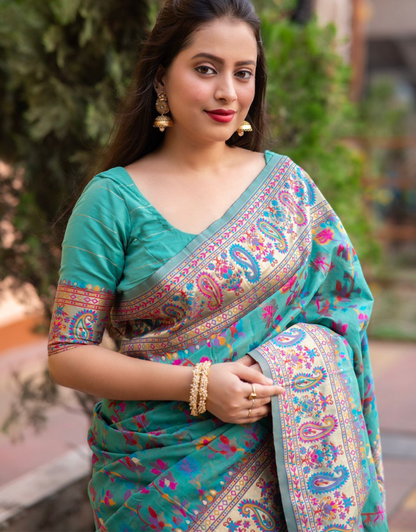 Harshita Elf Green Kashmiri Silk Saree