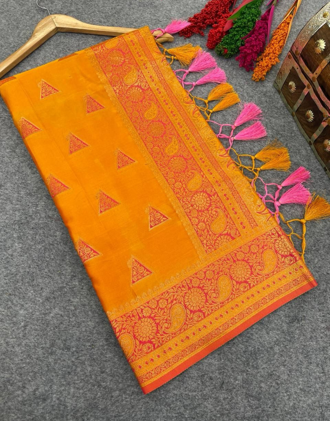 Lalita Yellow Banarasi Satin Silk Saree